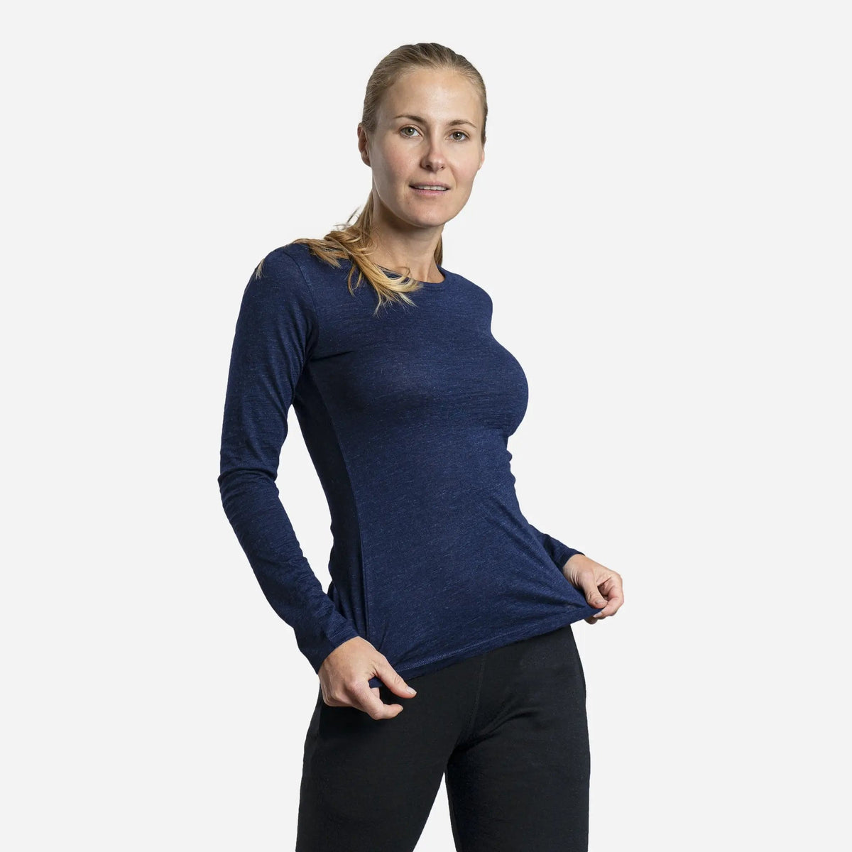 Women's Alpaca Wool Long Sleeve T-Shirt: 160 Ultralight color navy blue