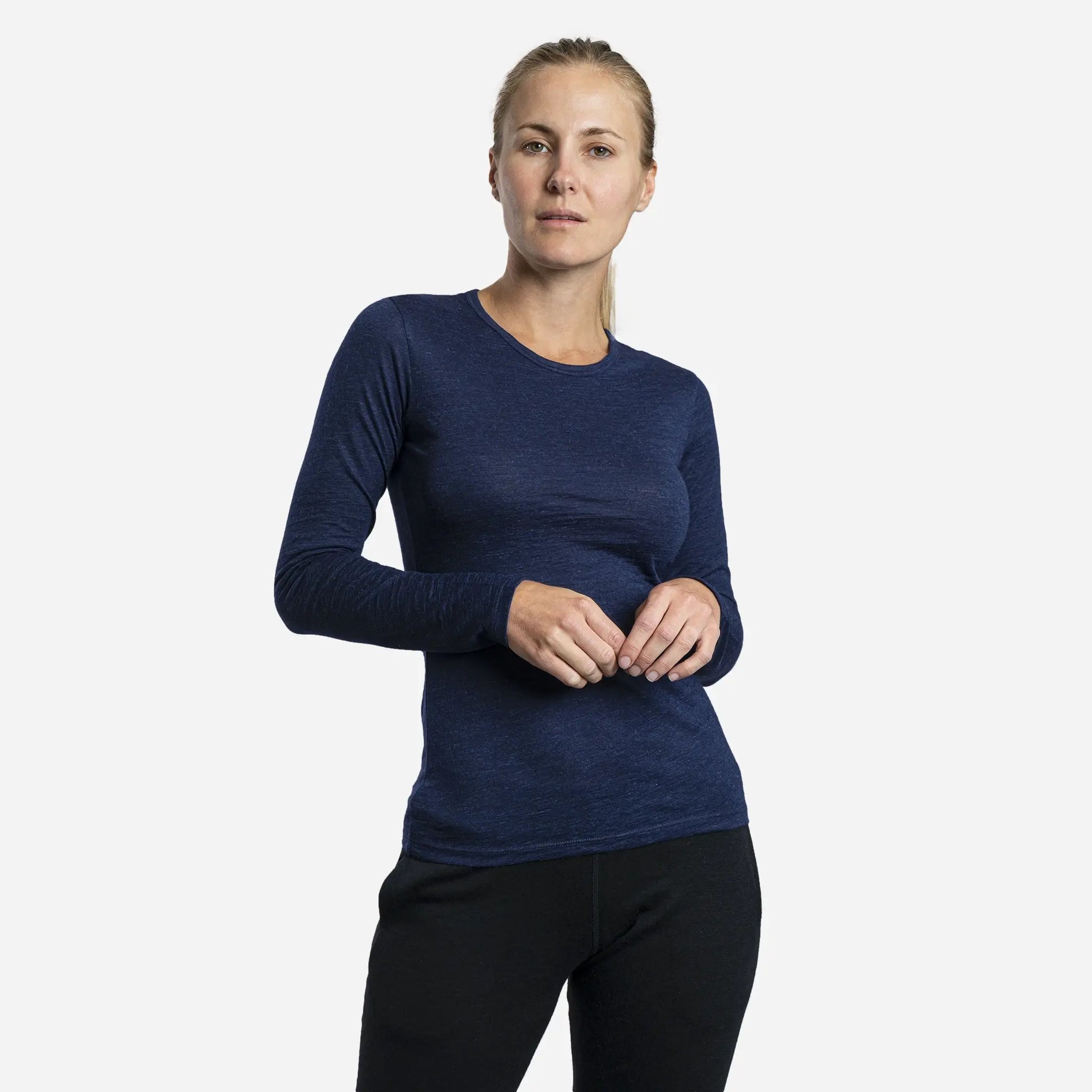 Women's Alpaca Wool Long Sleeve Shirt: 160 Ultralight color navy blue