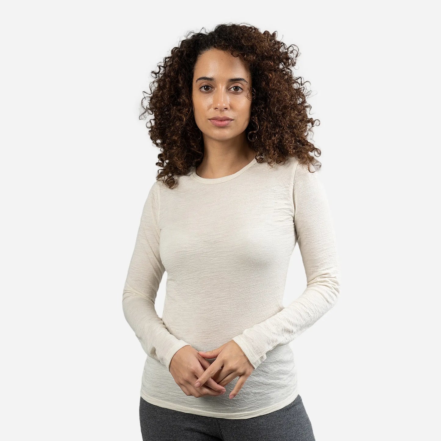 Women's Alpaca Wool Long Sleeve Shirt: 160 Ultralight color Undyed