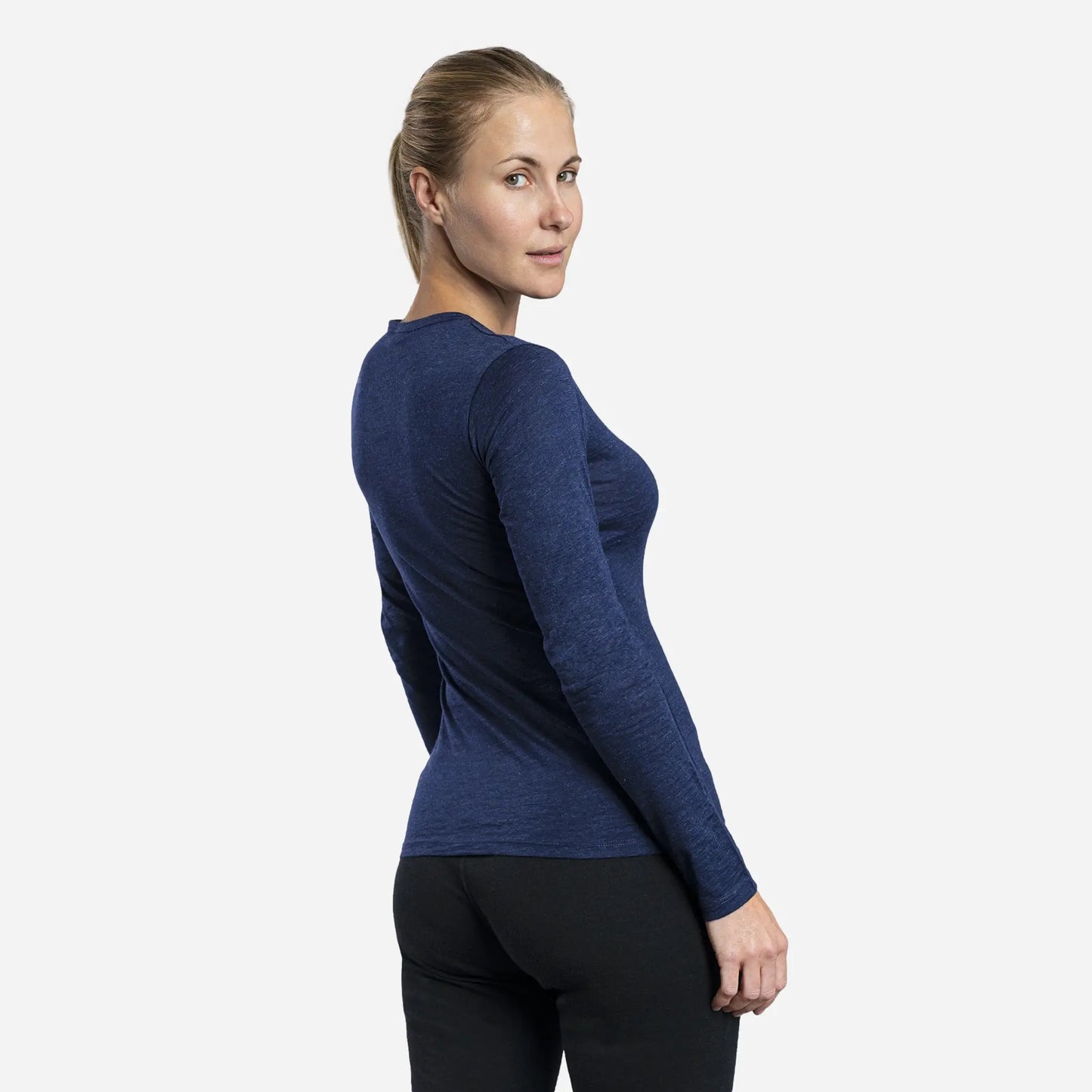 Sustainable Womens Alpaca Wool Long Sleeve Shirt 160 Ultralight color navy blue