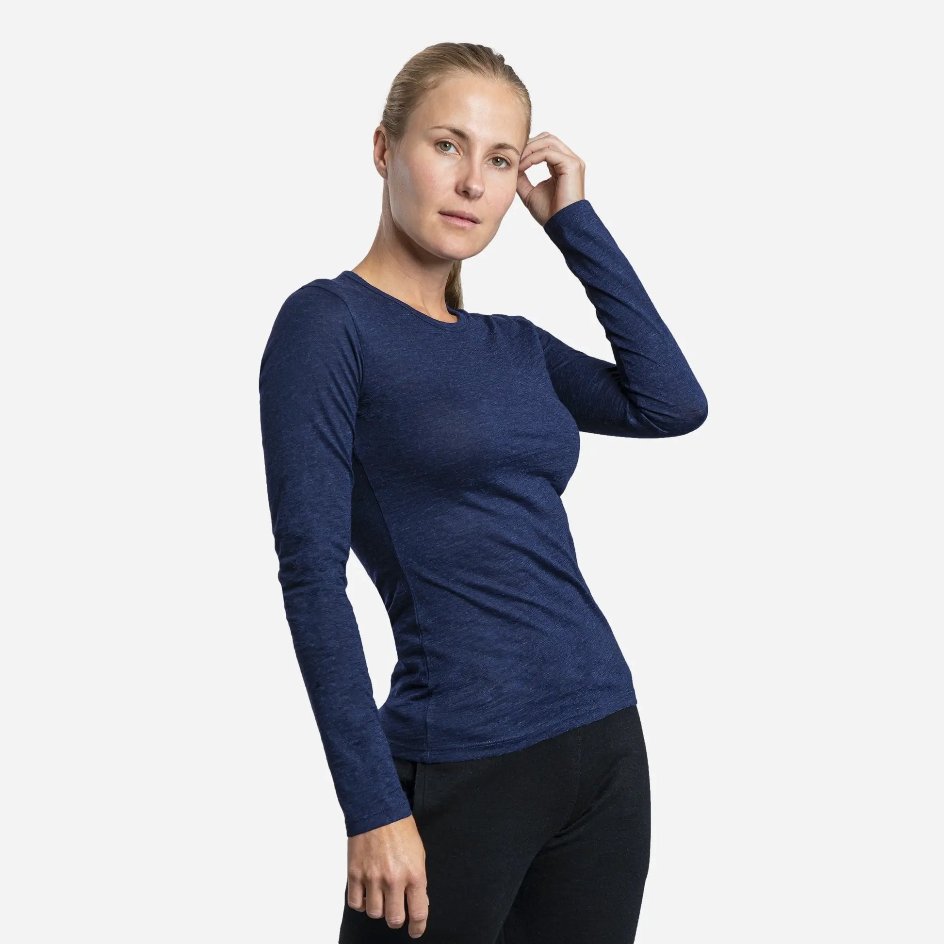 Single Origin Womens Alpaca Wool Long Sleeve Shirt 160 Ultralight color navy blue