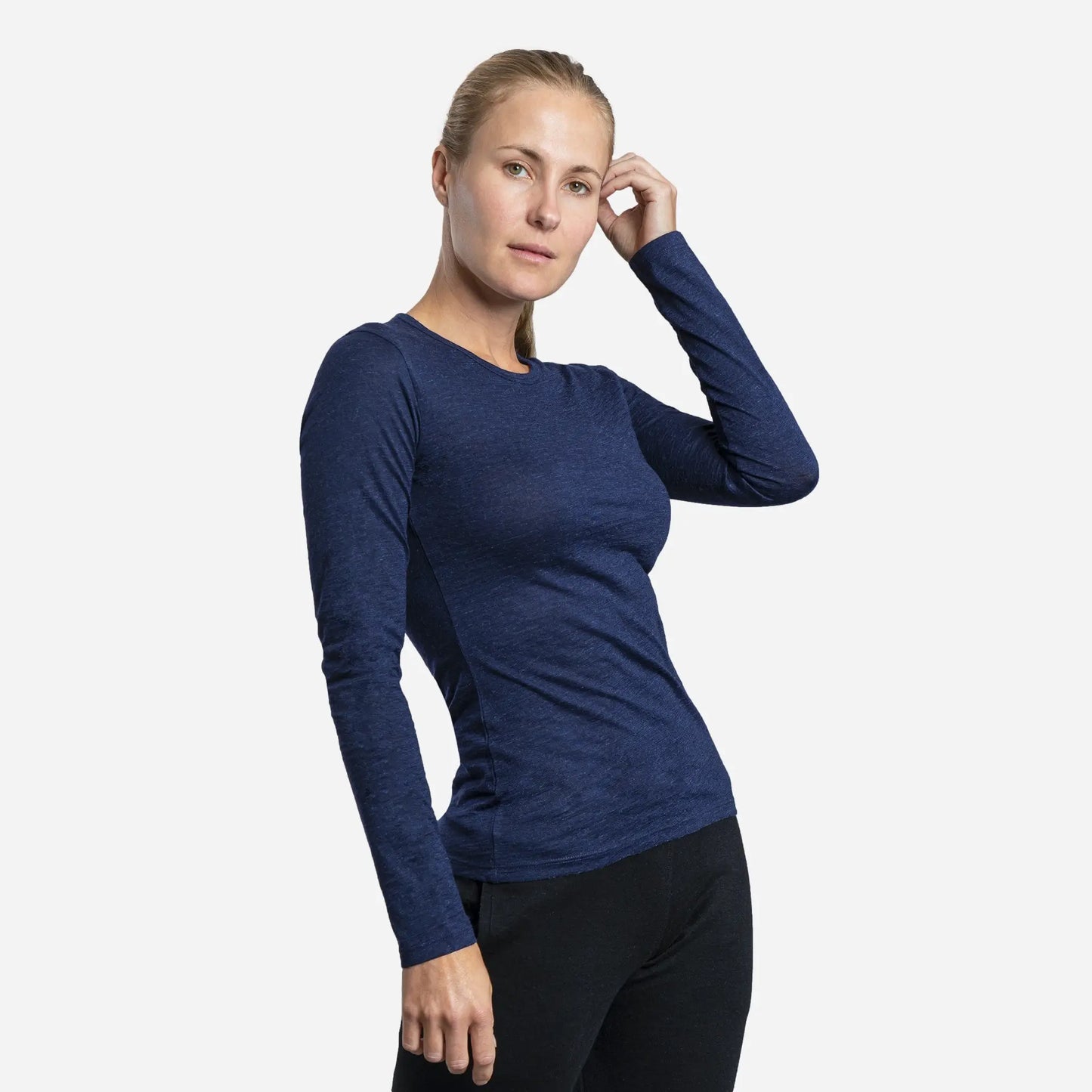 Women's Alpaca Wool Long Sleeve Shirt: 160 Ultralight color navy blue