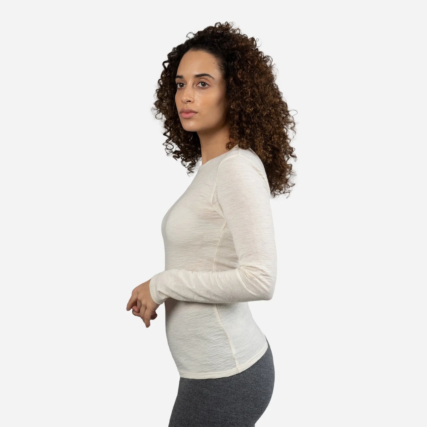 Women's Alpaca Wool Long Sleeve Shirt: 160 Ultralight color Undyed