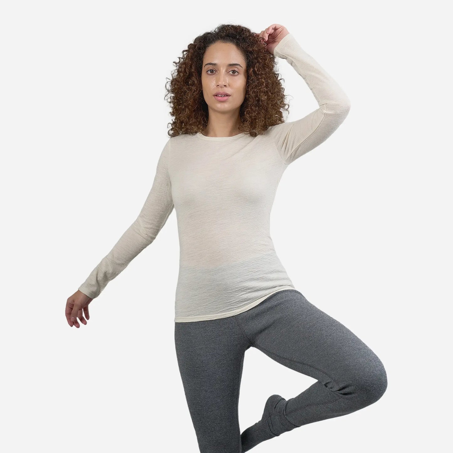 Women's Alpaca Wool Long Sleeve Shirt: 160 Ultralight color Undyed