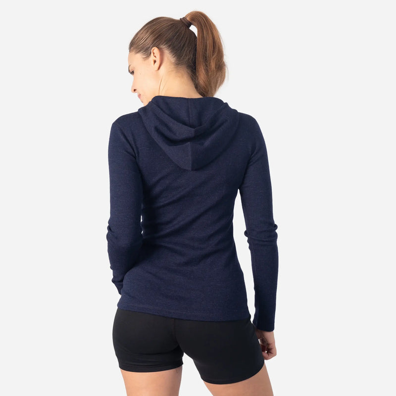 Sweat Wicking Womens Alpaca Wool Pullover Hoodie 300 Lightweight color navy blue