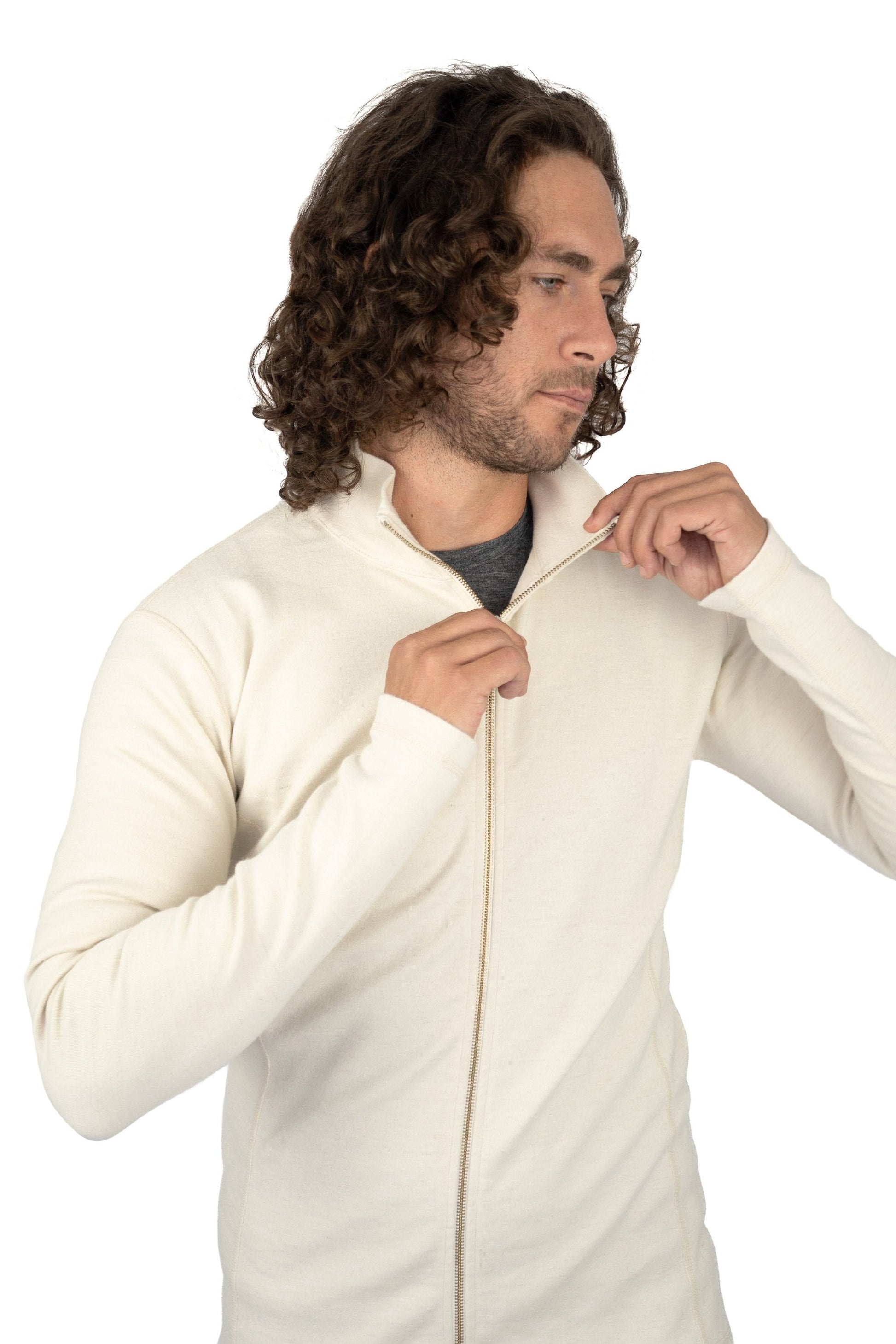 Men's Alpaca Wool Jacket: 420 Midweight Full-Zip color Natural White