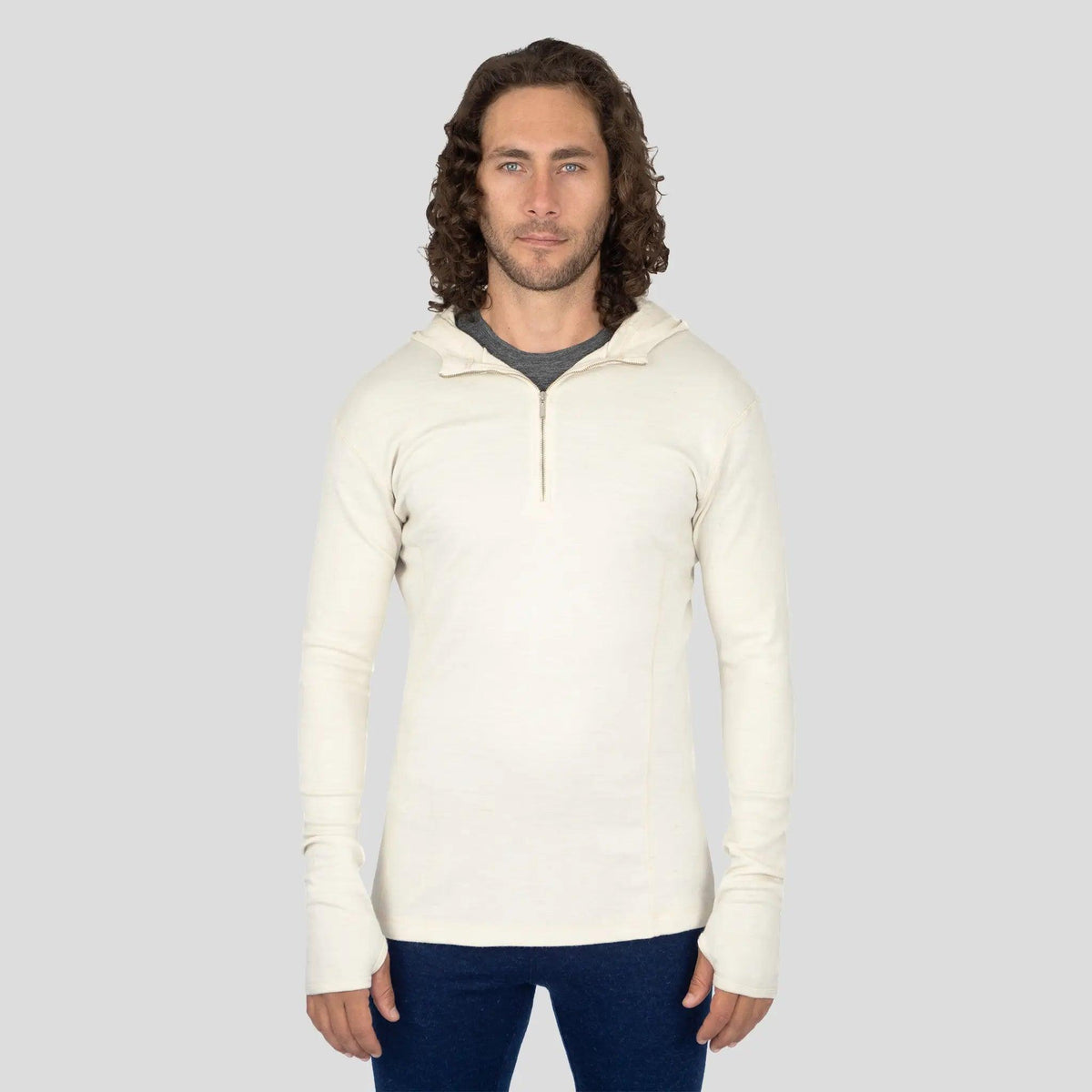 Men's Alpaca Wool Hoodie: 300 Lightweight Half-Zip color natural white