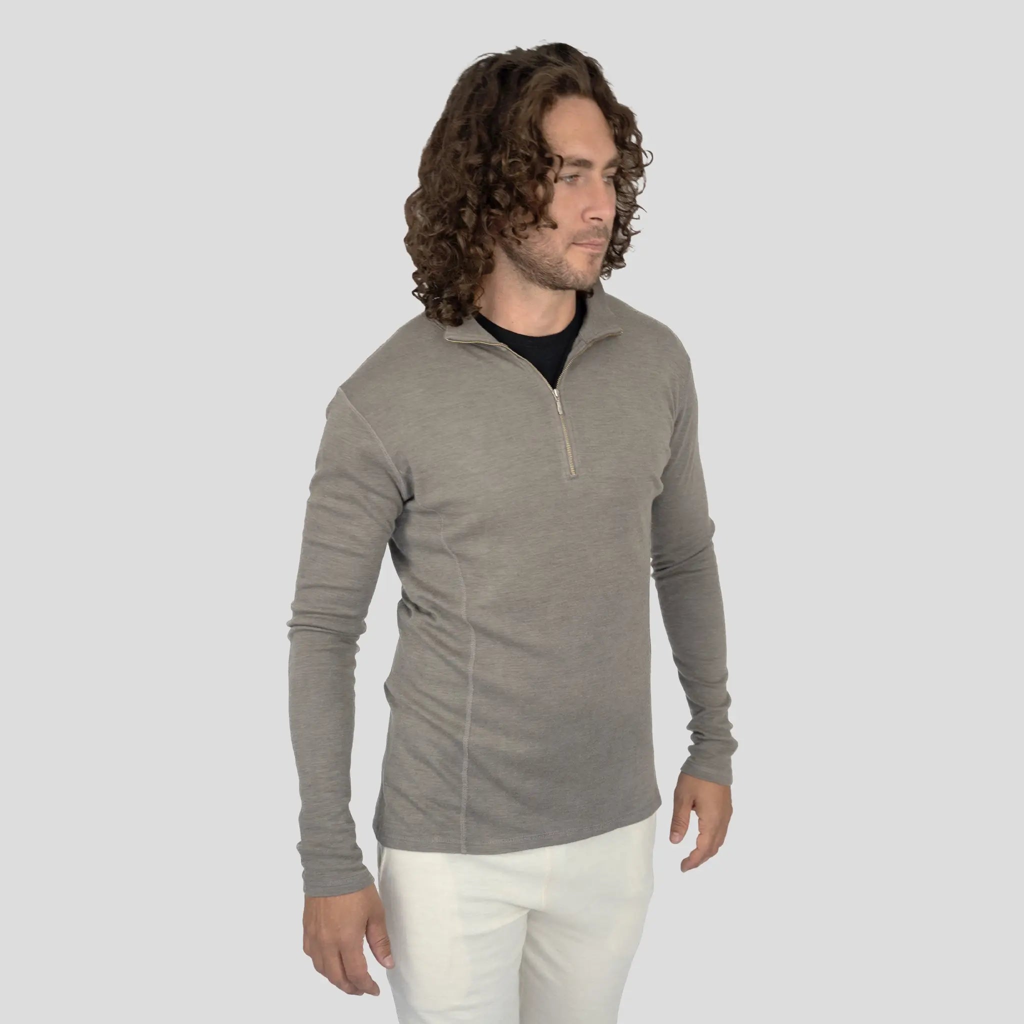 Men's Alpaca Wool Base Layer: 300 Lightweight Half-Zip color Natural Gray