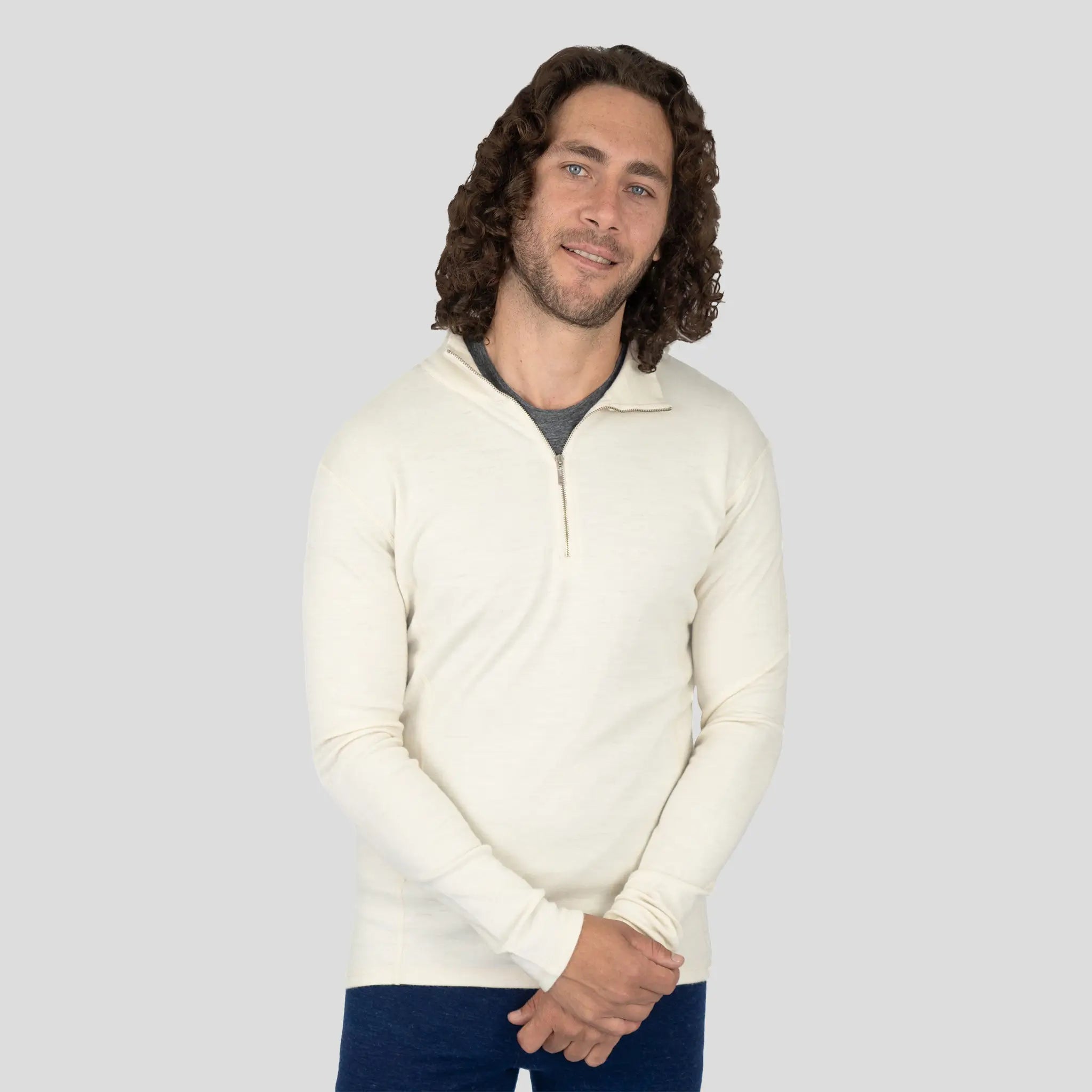 Men's Alpaca Wool Base Layer: 300 Lightweight Half-Zip color Natural White