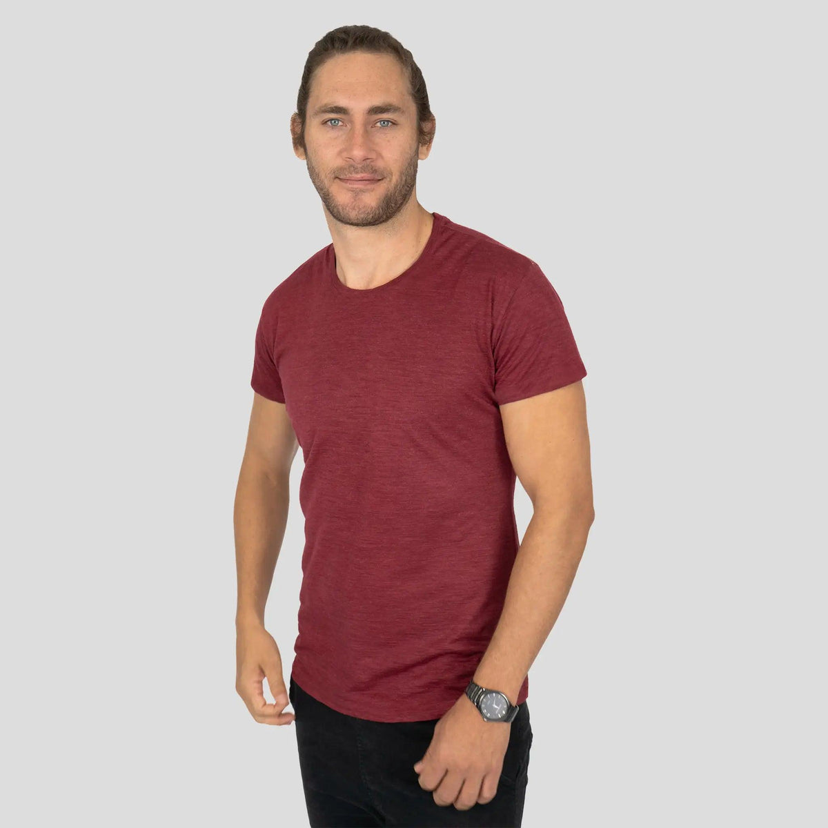 Men's Alpaca Wool T-Shirt: 160 Ultralight Crew Neck color natural red