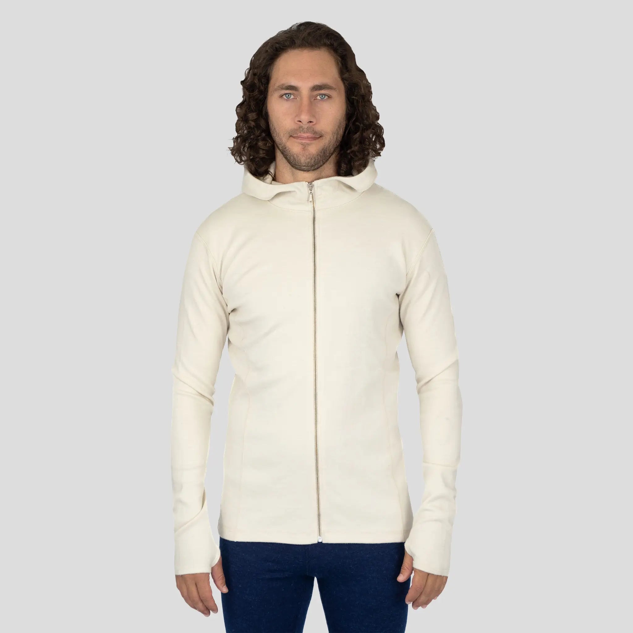 Men's Alpaca Wool Hoodie Jacket: 420 Midweight Full-Zip color Natural White