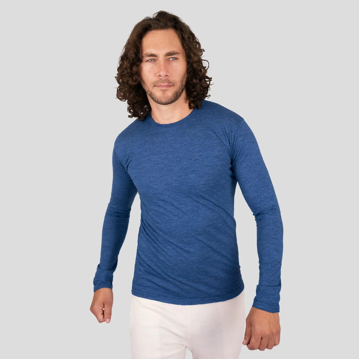 Men's Alpaca Wool Long Sleeve T-Shirt: 160 Ultralight color natural blue