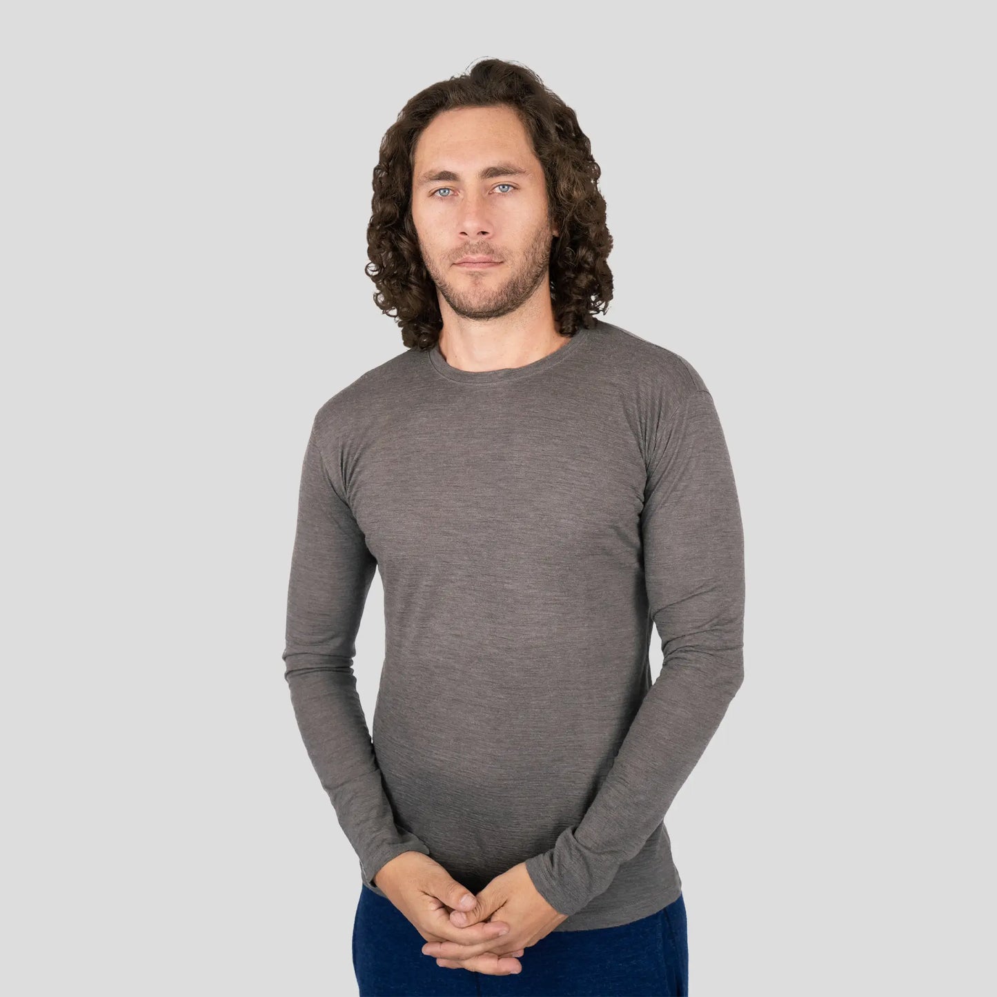 Men's Alpaca Wool Long Sleeve Shirt: 160 Ultralight color natural gray