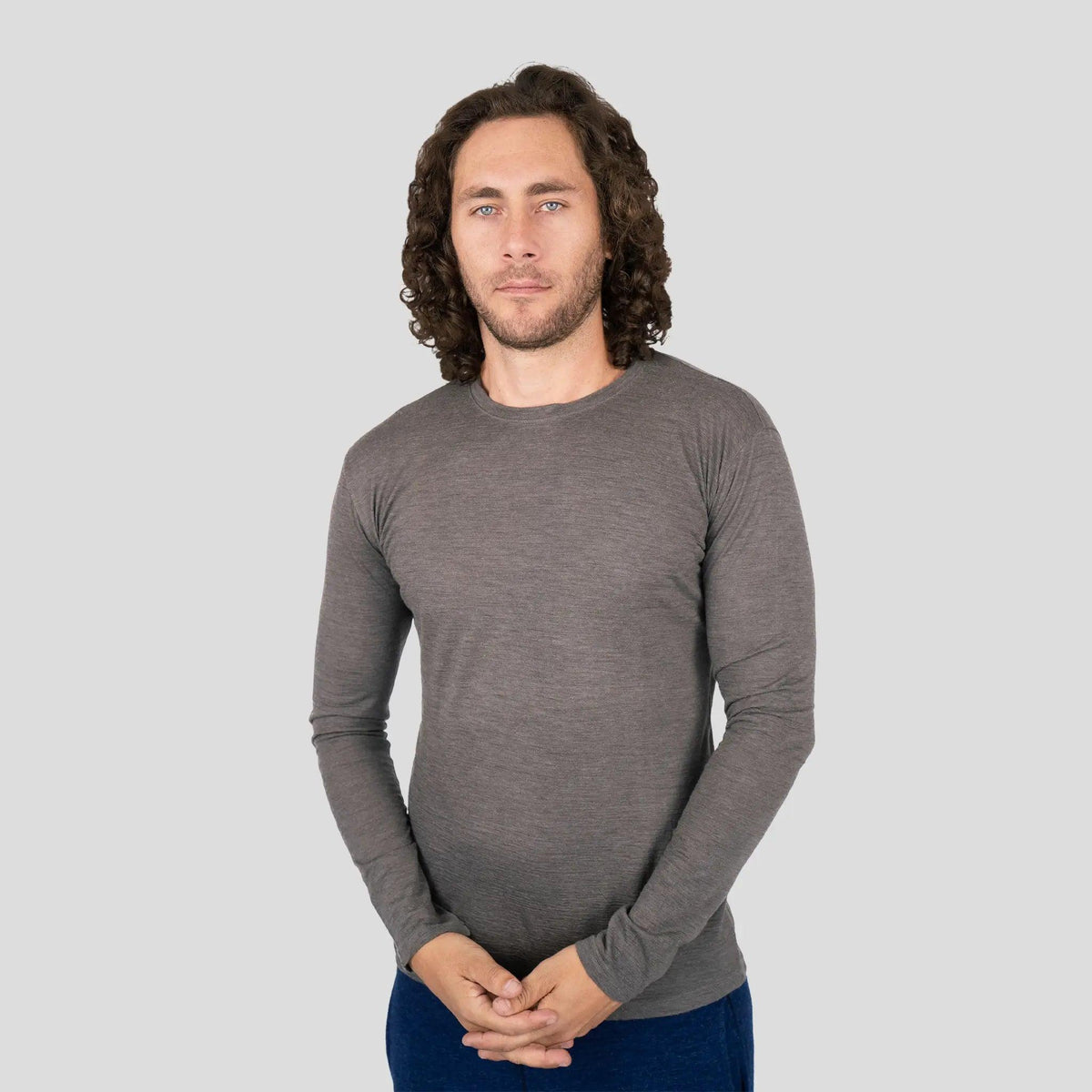 Men's Alpaca Wool Long Sleeve T-Shirt: 160 Ultralight color natural gray