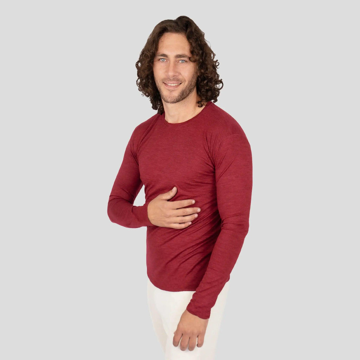 Men's Alpaca Wool Long Sleeve T-Shirt: 160 Ultralight color natural red