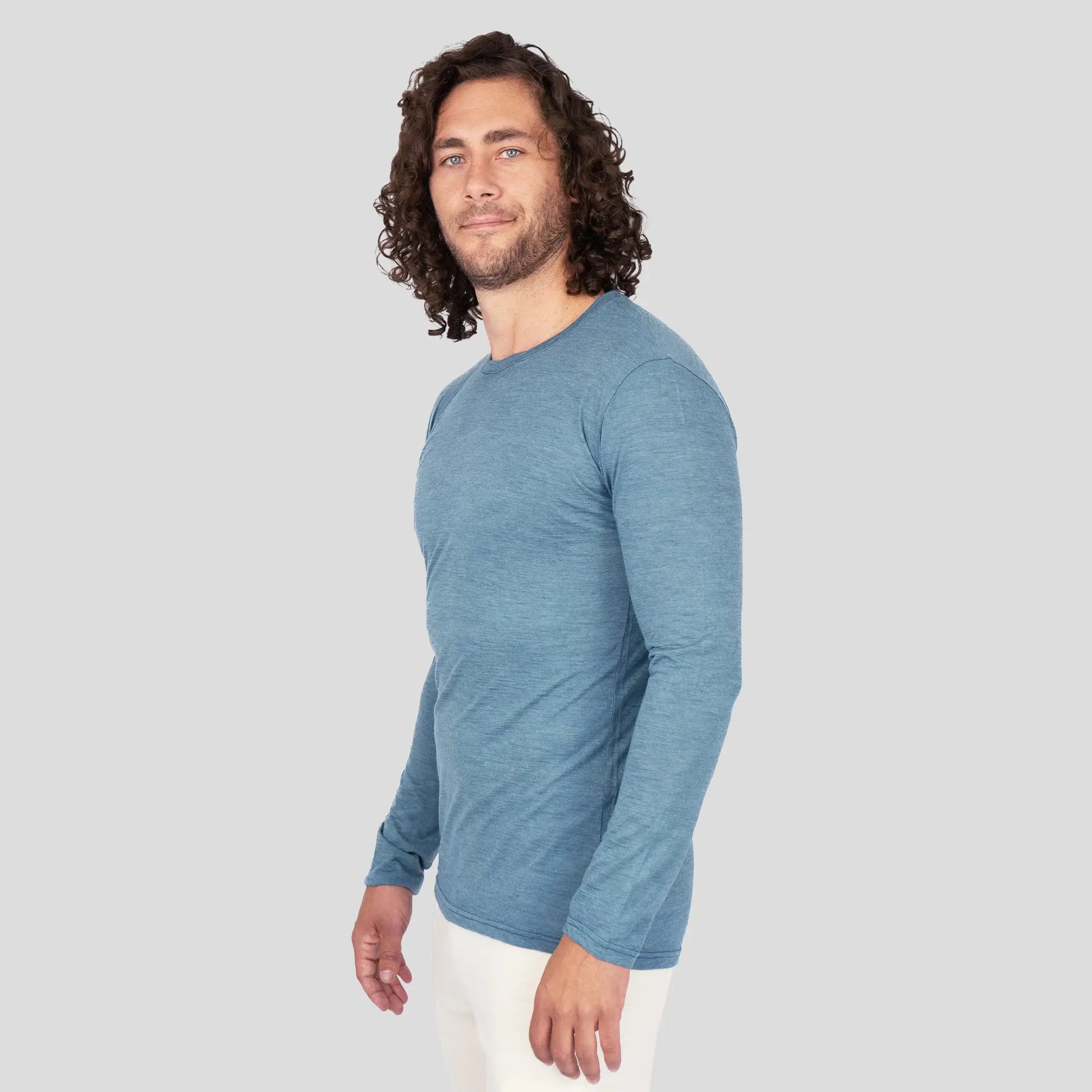 Men's Alpaca Wool Long Sleeve Shirt: 160 Ultralight color Natural Turquoise