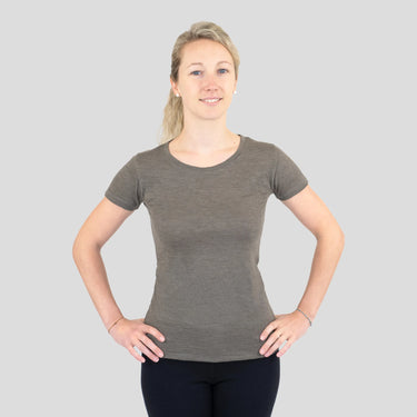 Women's Alpaca Wool T-Shirt: 160 Ultralight Crew Neck color natural charcoal