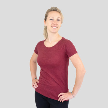 Women's Alpaca Wool T-Shirt: 160 Ultralight Crew Neck color natural red