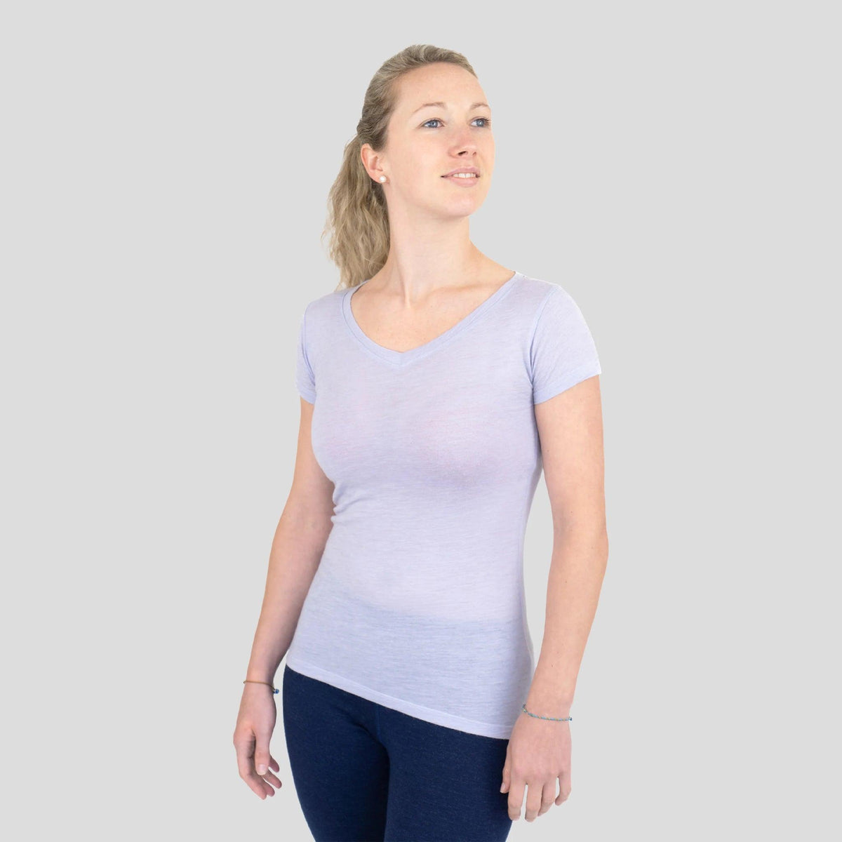Women's Alpaca Wool T-Shirt: 160 Ultralight V-Neck color lilac