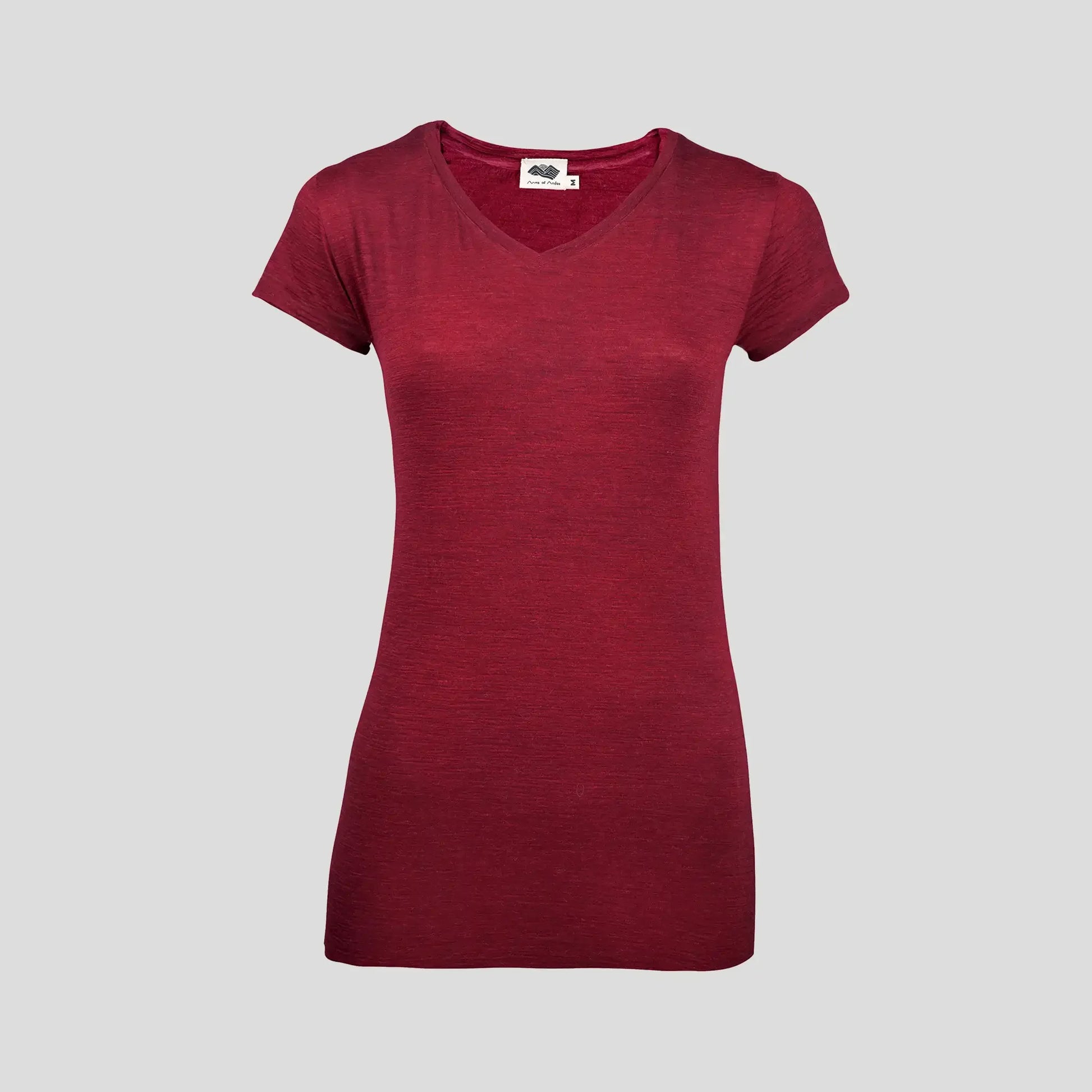 Women's Alpaca Wool Shirt: 160 Ultralight V-Neck color Natural Red