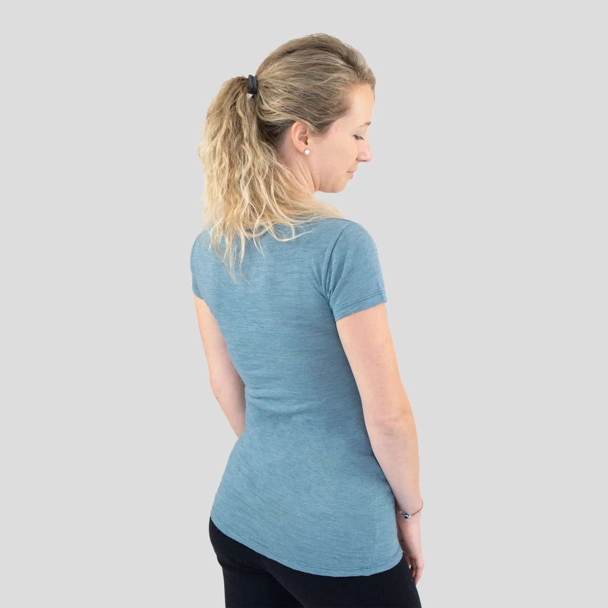 Women's Alpaca Wool T-Shirt: 160 Ultralight V-Neck color natural turquoise