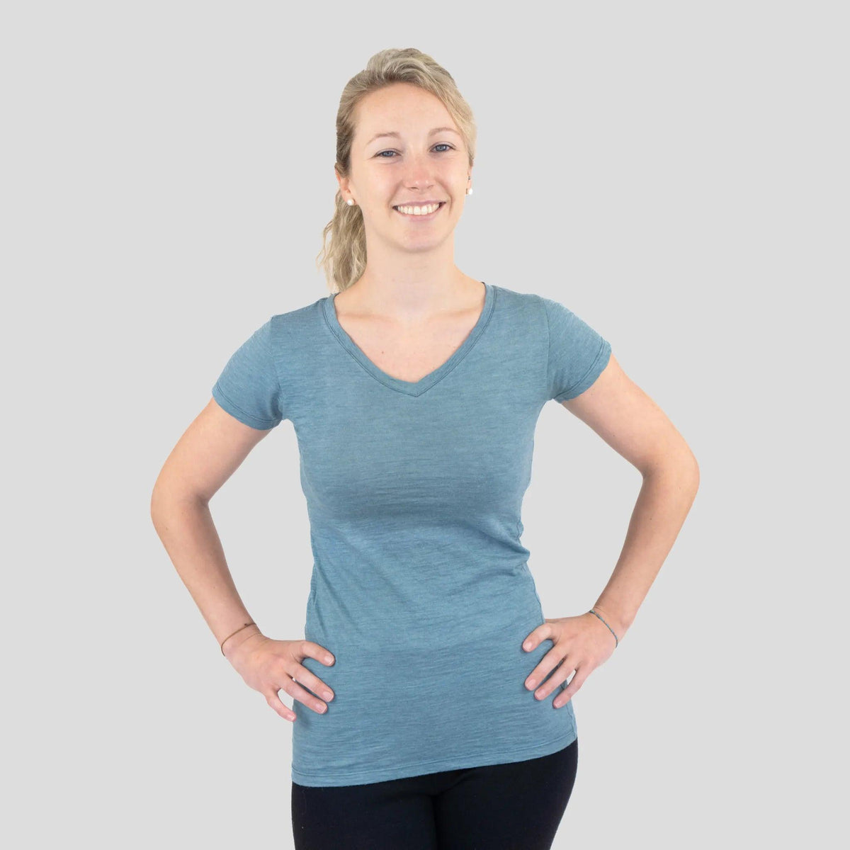 Women's Alpaca Wool T-Shirt: 160 Ultralight V-Neck color natural turquoise