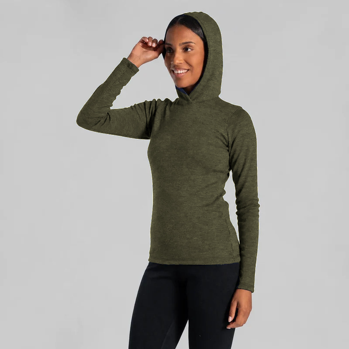 womens thermal wool pullover hoodie midweight color green