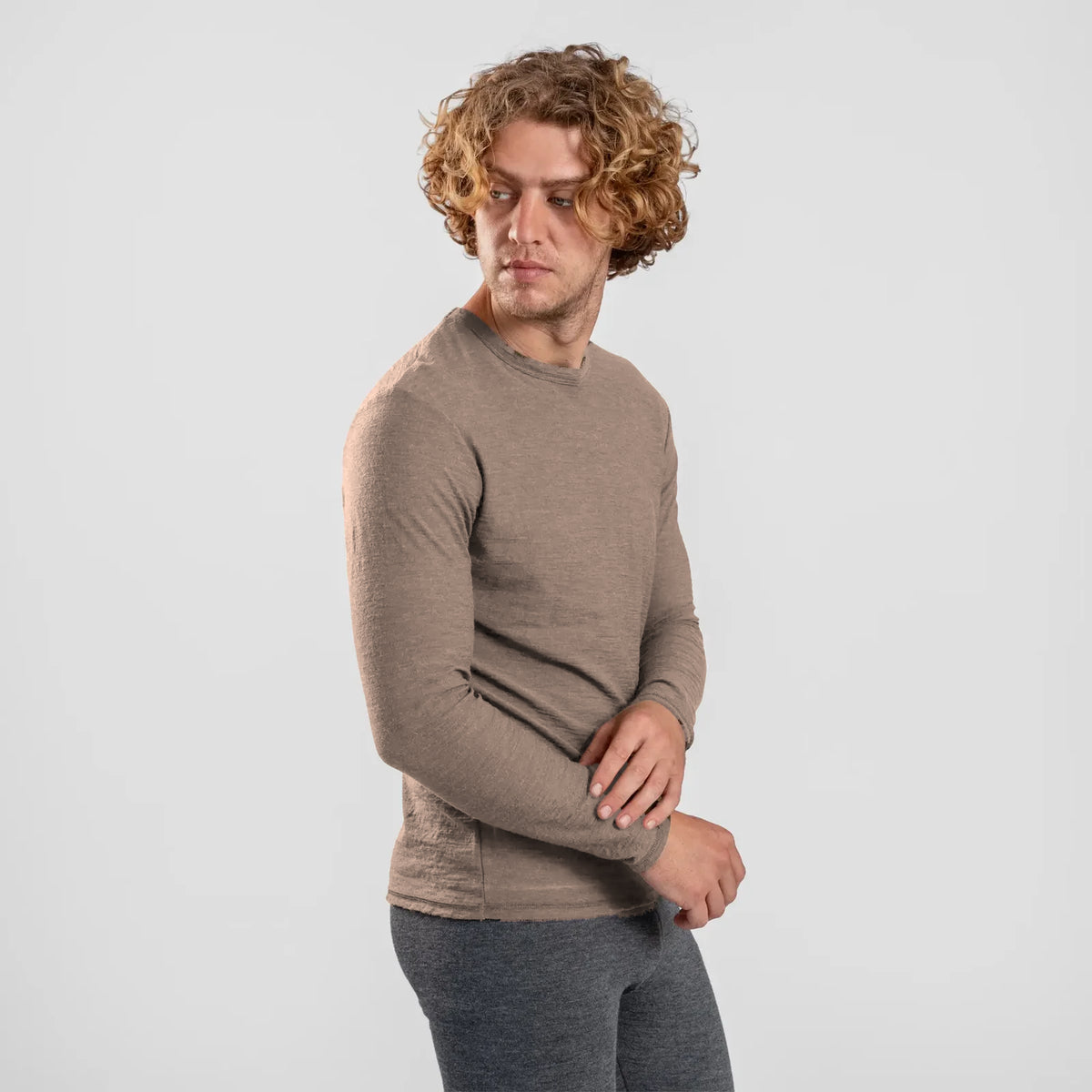 mens low impact dye long sleeve tshirt color sand