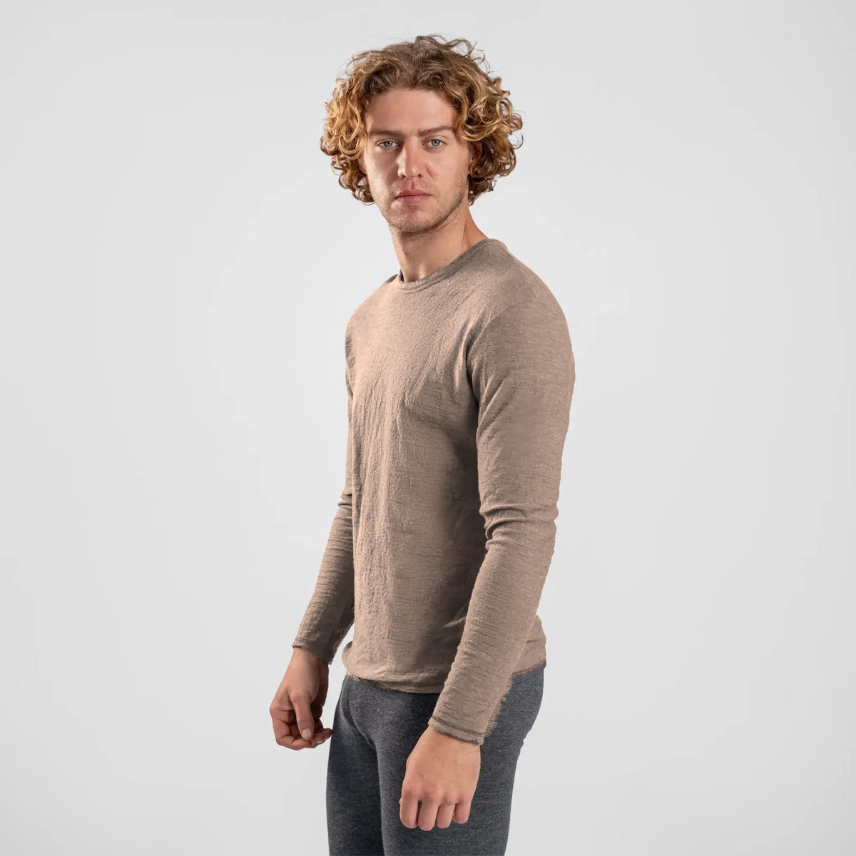 mens low impact dye long sleeve tshirt color sand