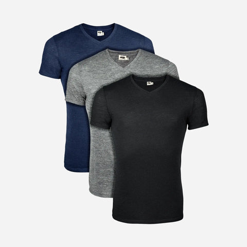 Lot de 3 - T-shirts col V en laine d'alpaga pour hommes : 160 ultralégers