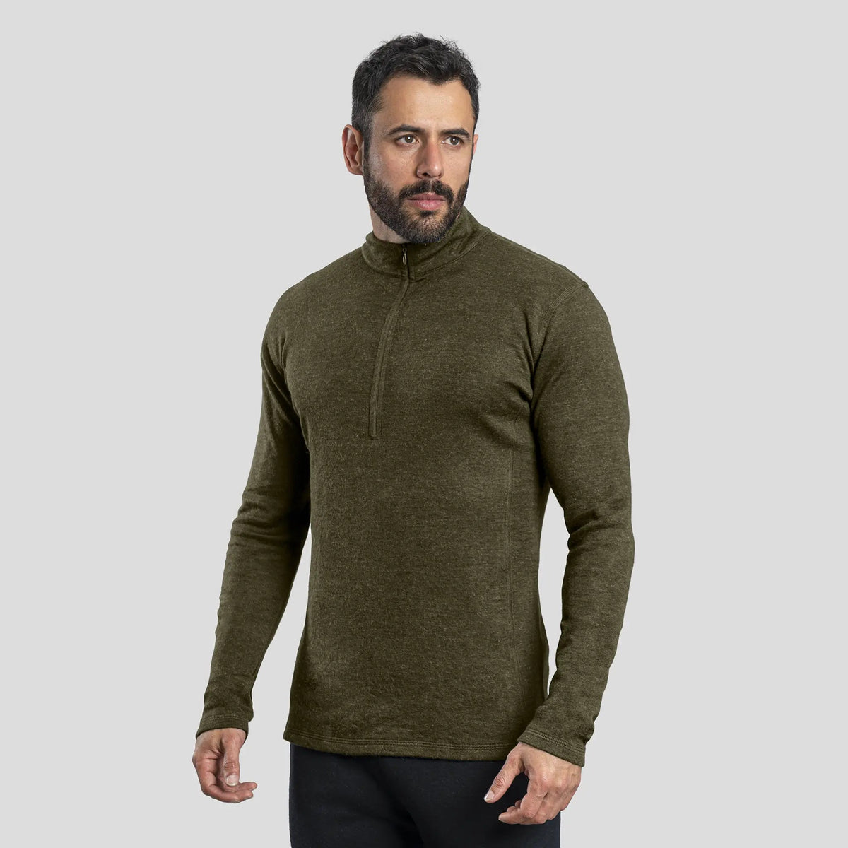 Men's Alpaca Wool Base Layer: 300 Lightweight Half-Zip color green