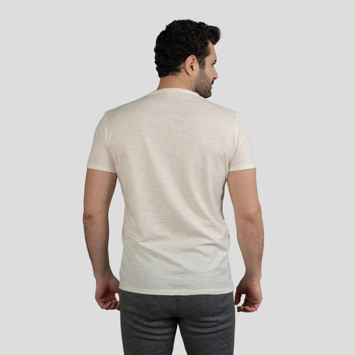 Men's Alpaca Wool T-Shirt: 160 Ultralight V-Neck color natural white