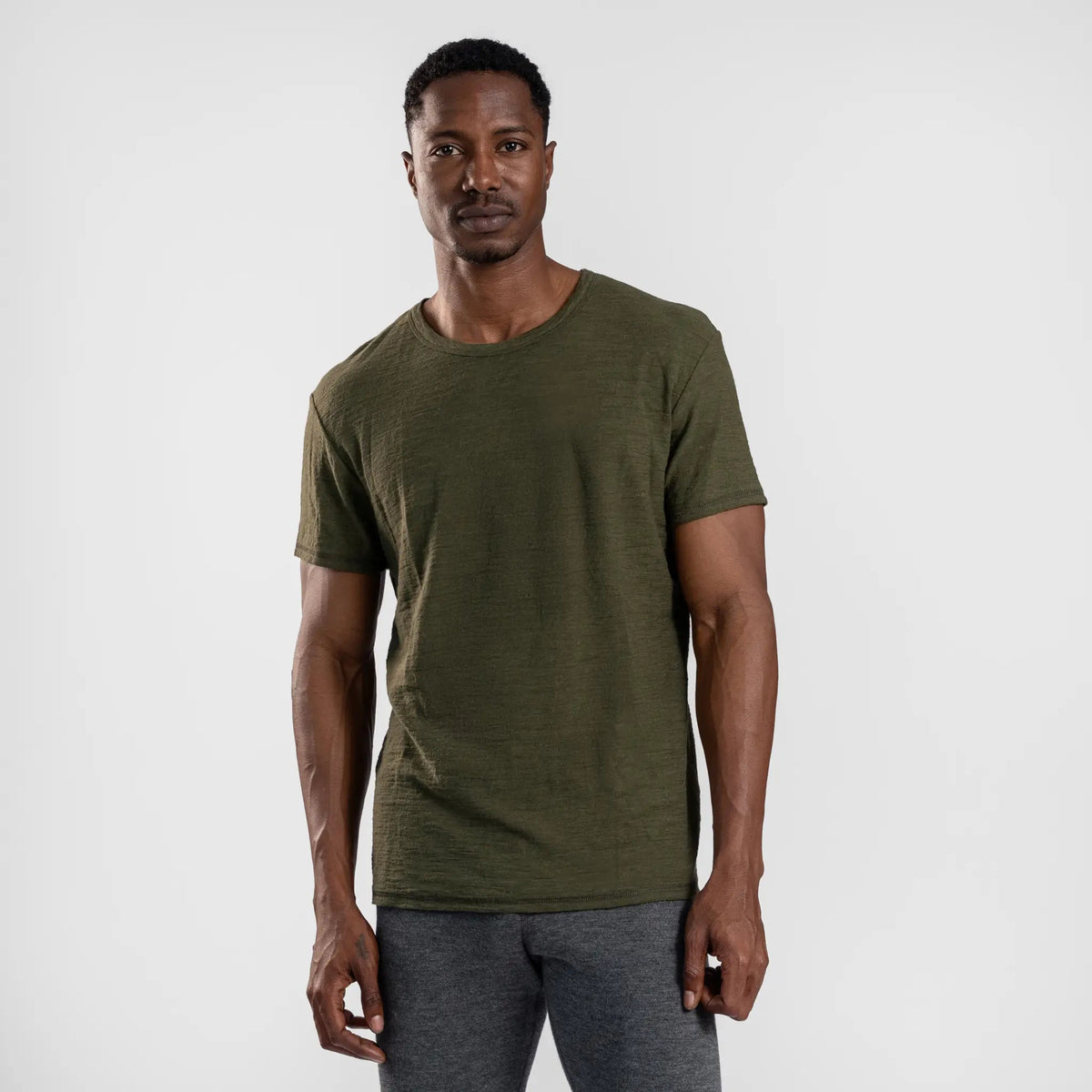 Men's Alpaca Wool T-Shirt: 160 Ultralight Crew Neck color green