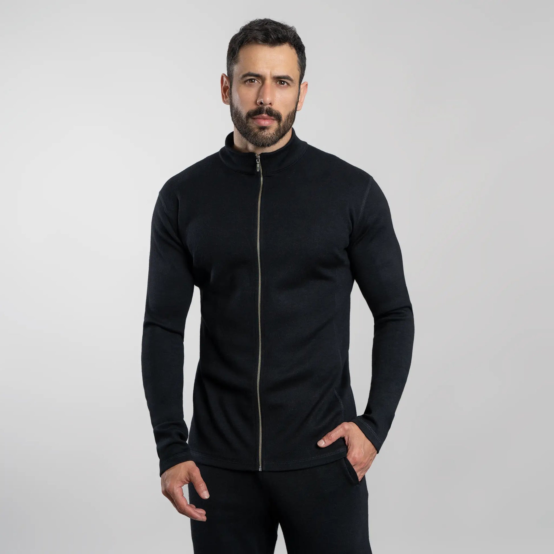 Men's Alpaca Wool Jacket: 420 Midweight Full-Zip color Black