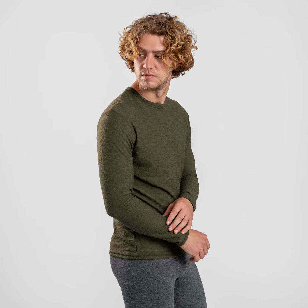 Men's Alpaca Wool Long Sleeve T-Shirt: 160 Ultralight color green