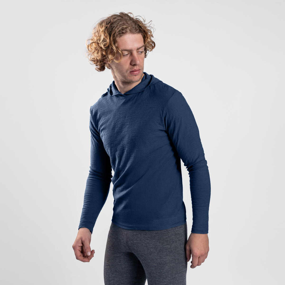 Men's Alpaca Wool Sun Hoodie: 160 Ultralight color natural blue
