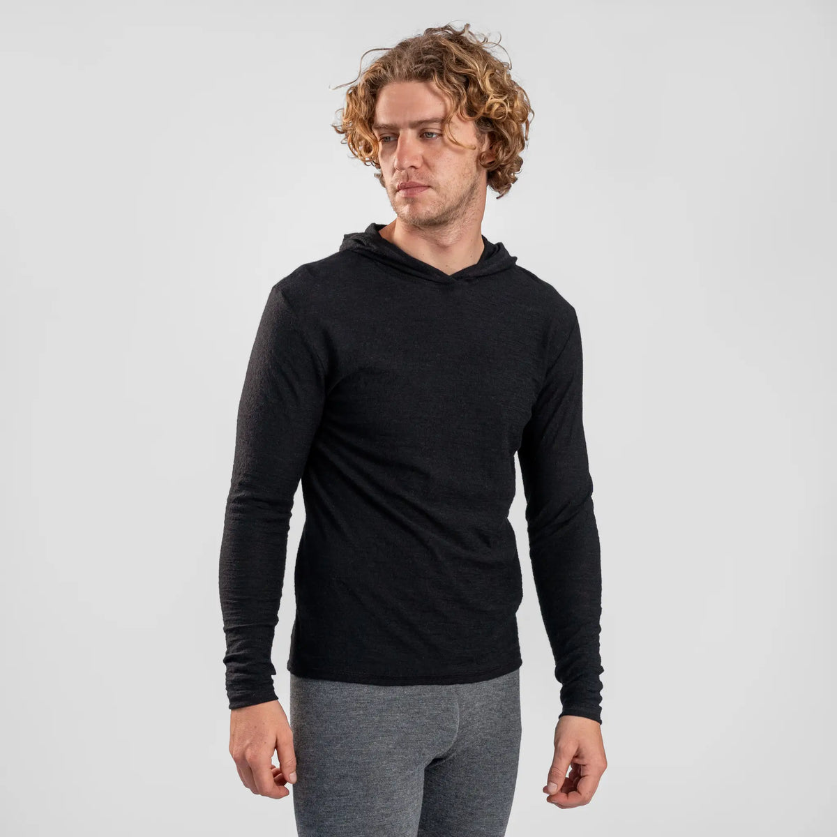 Men's Alpaca Wool Sun Hoodie: 160 Ultralight color black