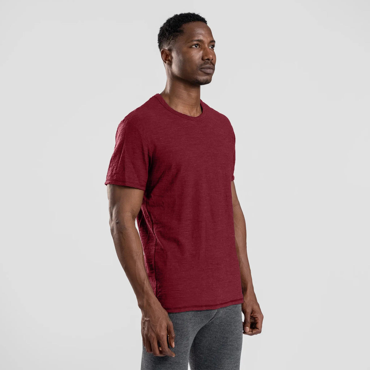 Men's Alpaca Wool T-Shirt: 160 Ultralight Crew Neck color maroon