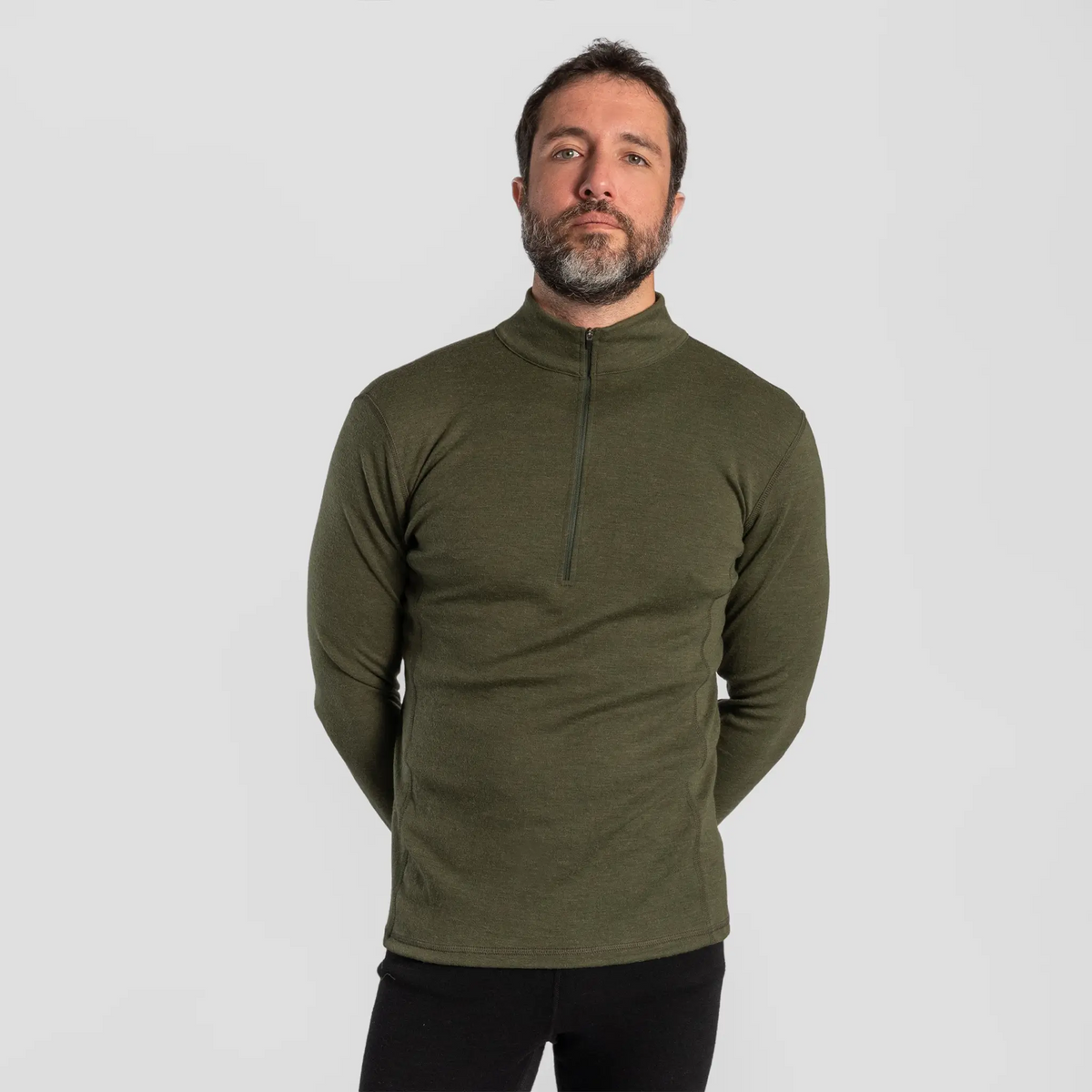 mens all natural baselayer half zip color green