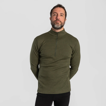 mens all natural baselayer half zip color green