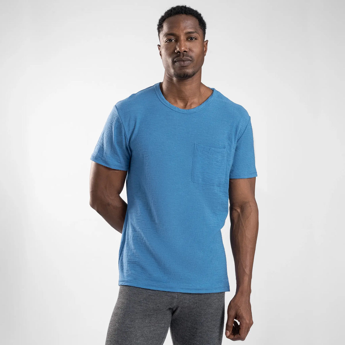mens all natural crew pocket color baby blue