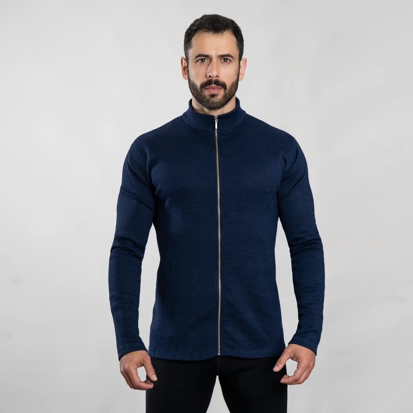 Men's Alpaca Wool Jacket: 420 Midweight Full-Zip color Navy Blue