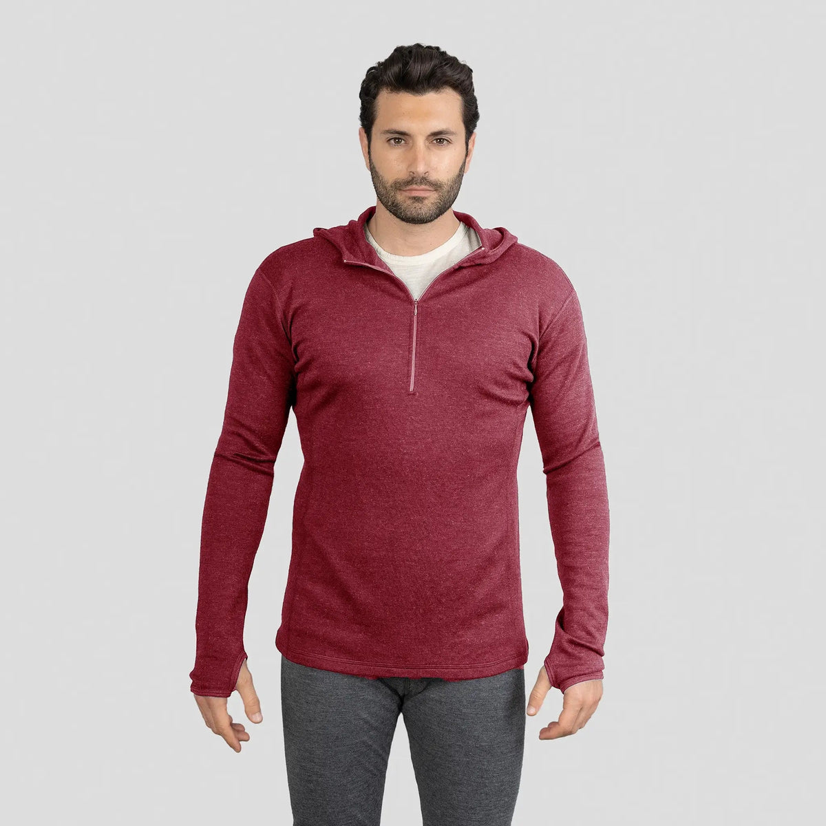 Men's Alpaca Wool Hoodie: 300 Lightweight Half-Zip color maroon