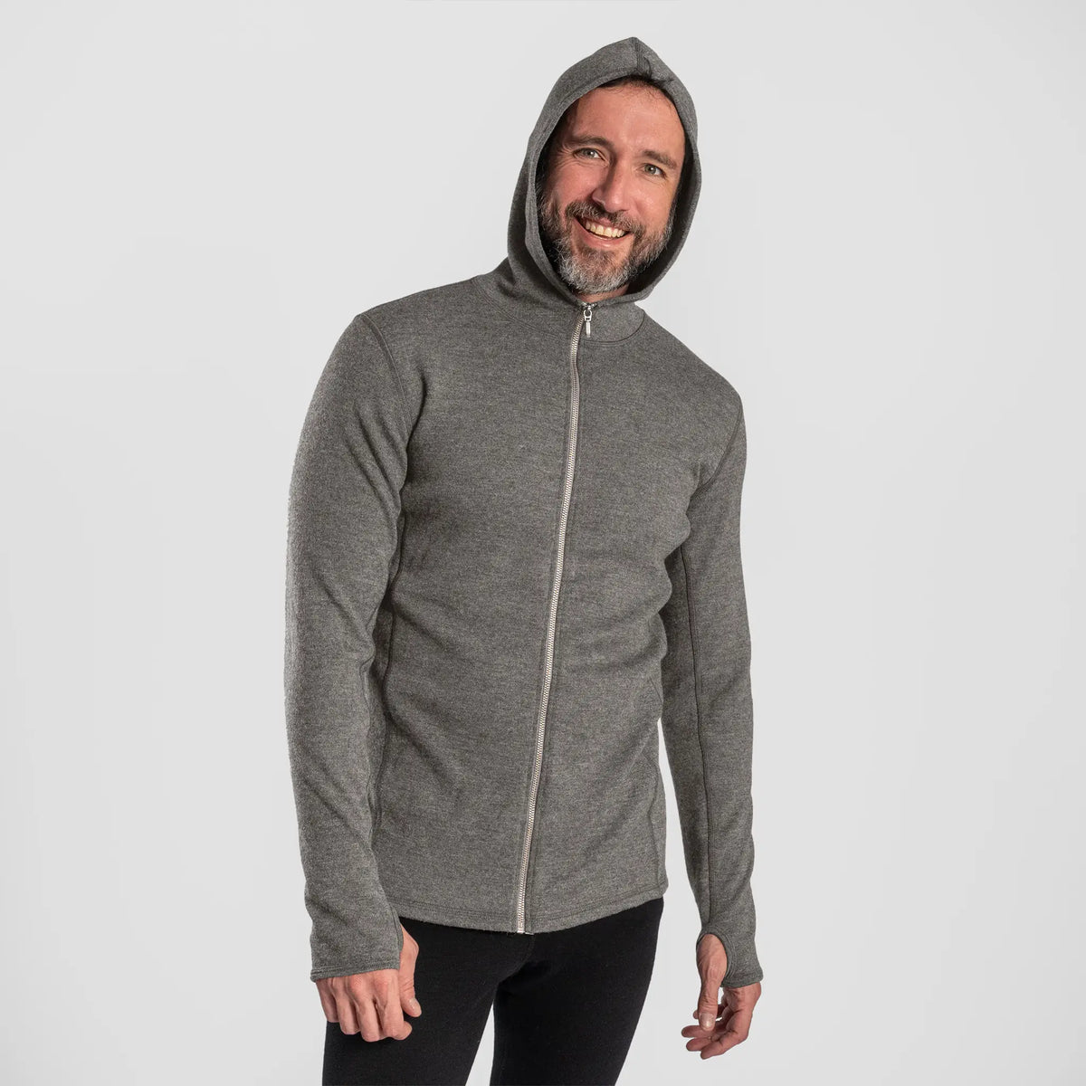 mens alpaca wool fabric hoodie jacket full zip color natural gray