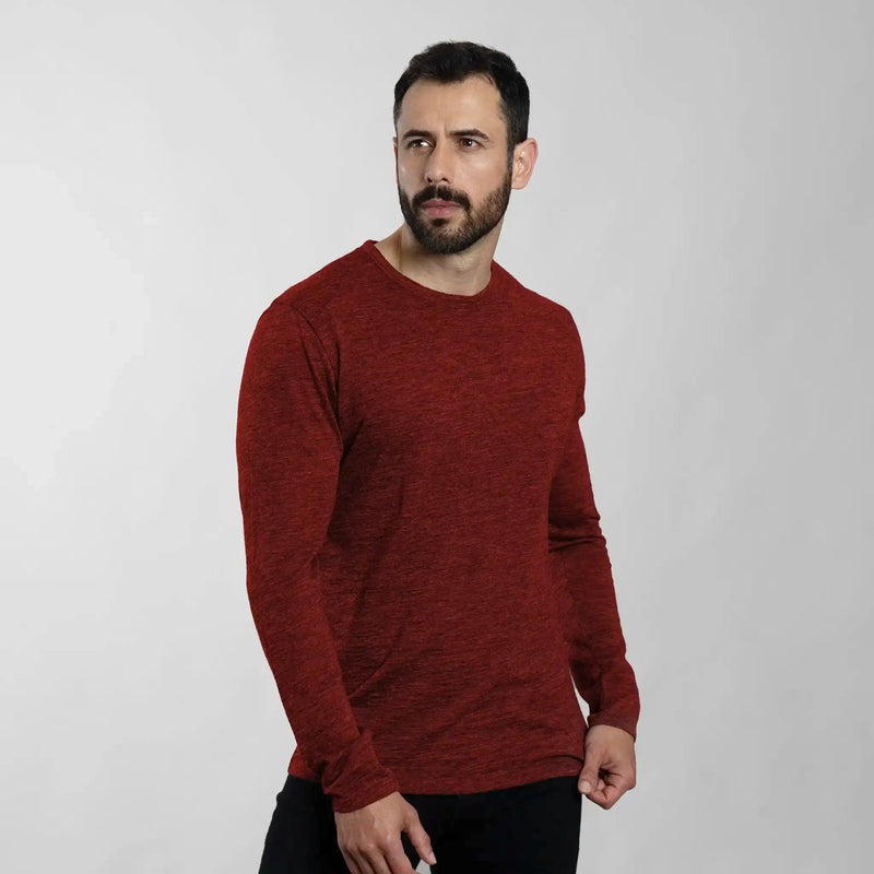 mens alpaca wool fabric long sleeve tshirt color red