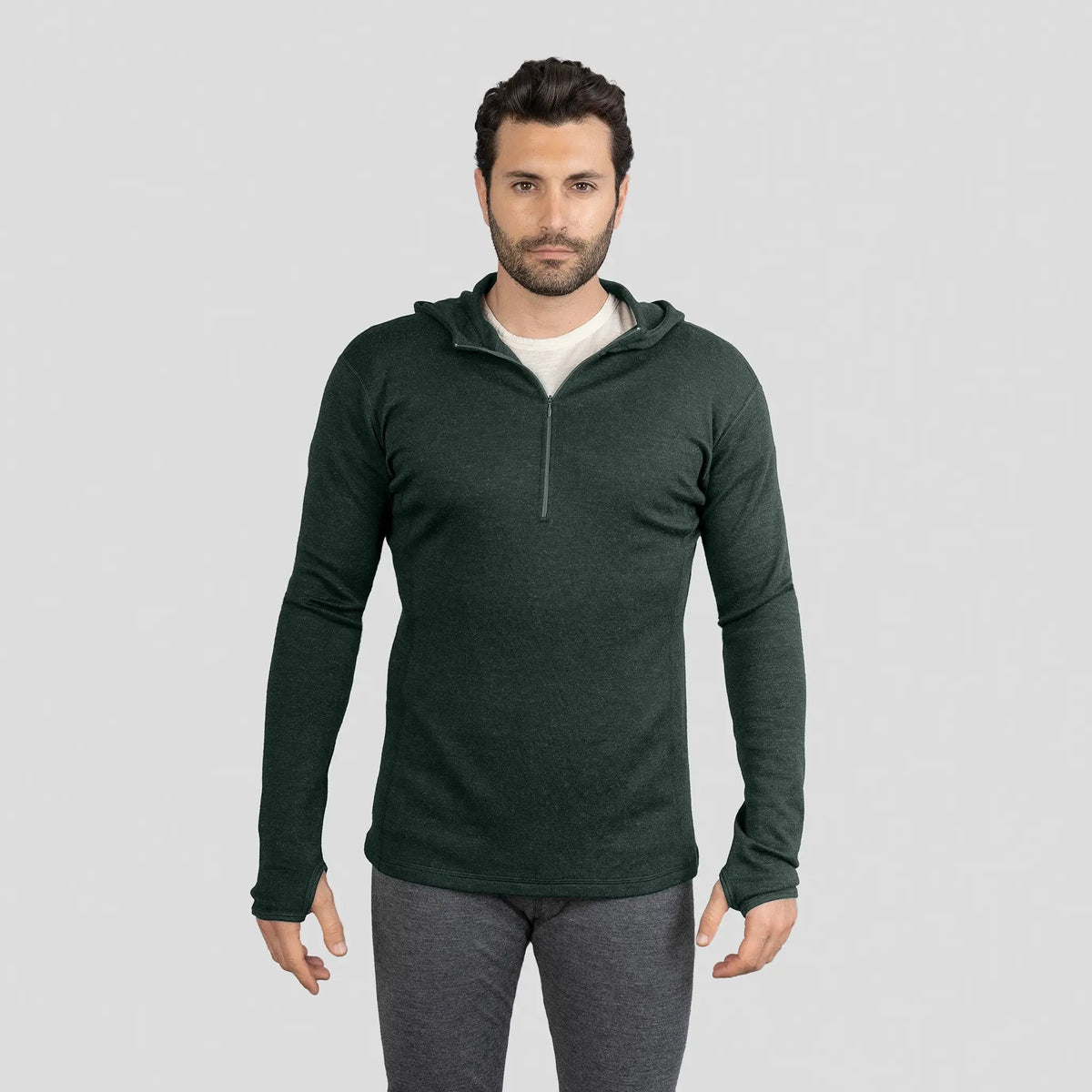 Men's Alpaca Wool Hoodie: 300 Lightweight Half-Zip color dark teal