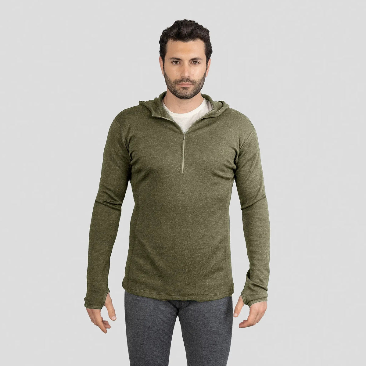 Men's Alpaca Wool Hoodie: 300 Lightweight Half-Zip color green