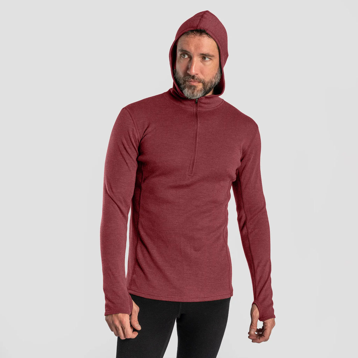mens antibacterial baselayer half zip hoodie color natural red