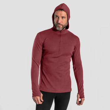 mens antibacterial baselayer half zip hoodie color natural red
