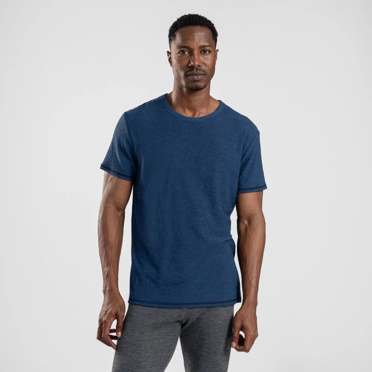 Men's Alpaca Wool T-Shirt: 160 Ultralight Crew Neck color natural blue
